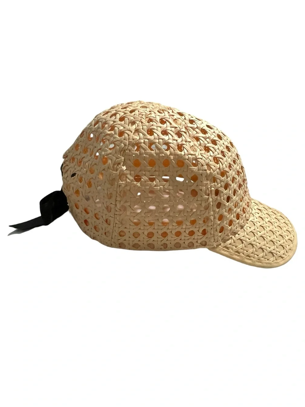 Crewcuts ONE SIZE Raffia Woven Baseball Cap with Black Bow
